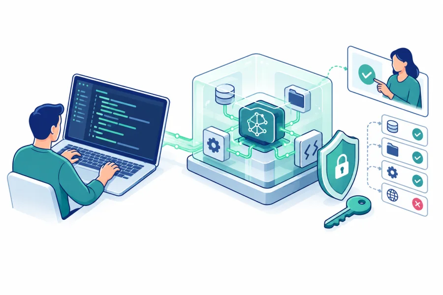 AI coding workspace with a protected processing hub and human approval controls